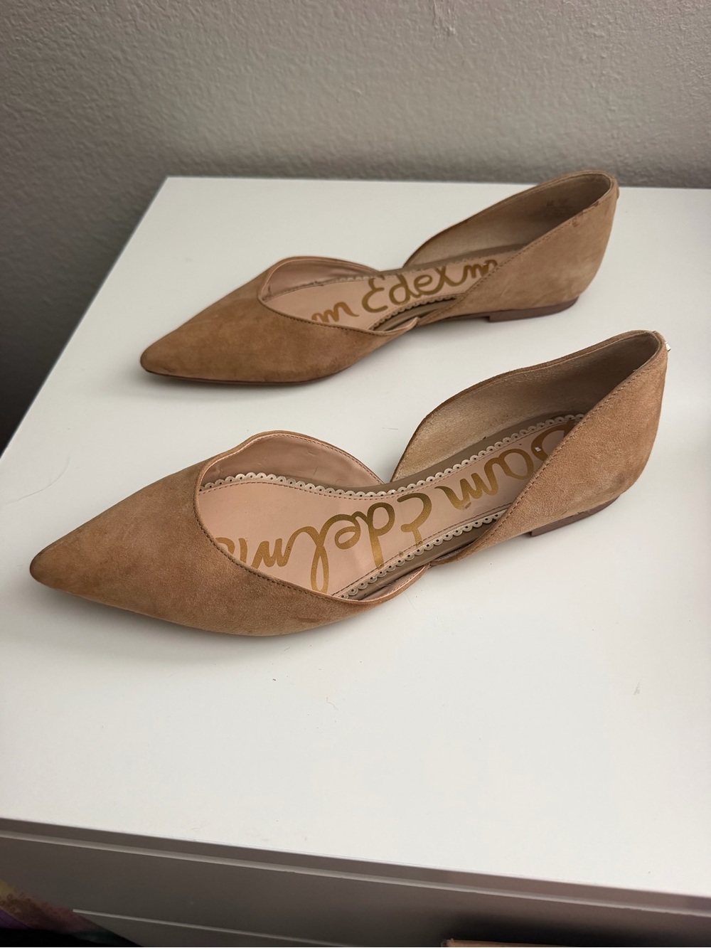 Sam Edelman Tan Suede Pointed D'Orsay Flats